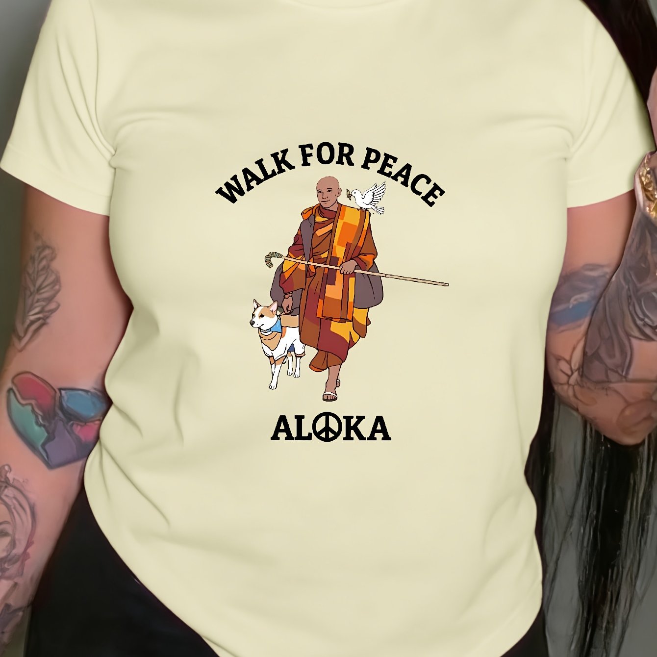Women’s Peaceful Monks & Aloka Dogs Graphic T-Shirt
