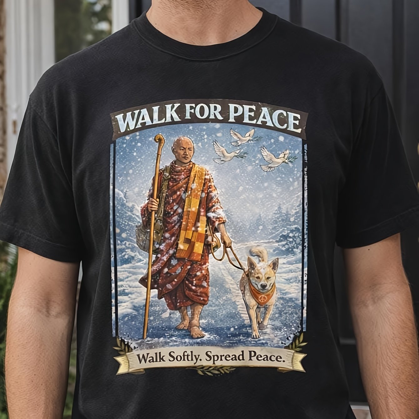 Unisex Black T-Shirt with a Peace Walk Print