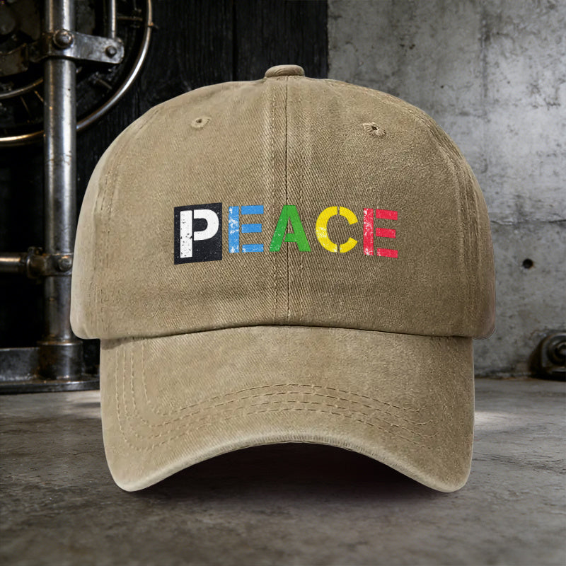 Distressed PEACE Print Unisex Snapback Cap
