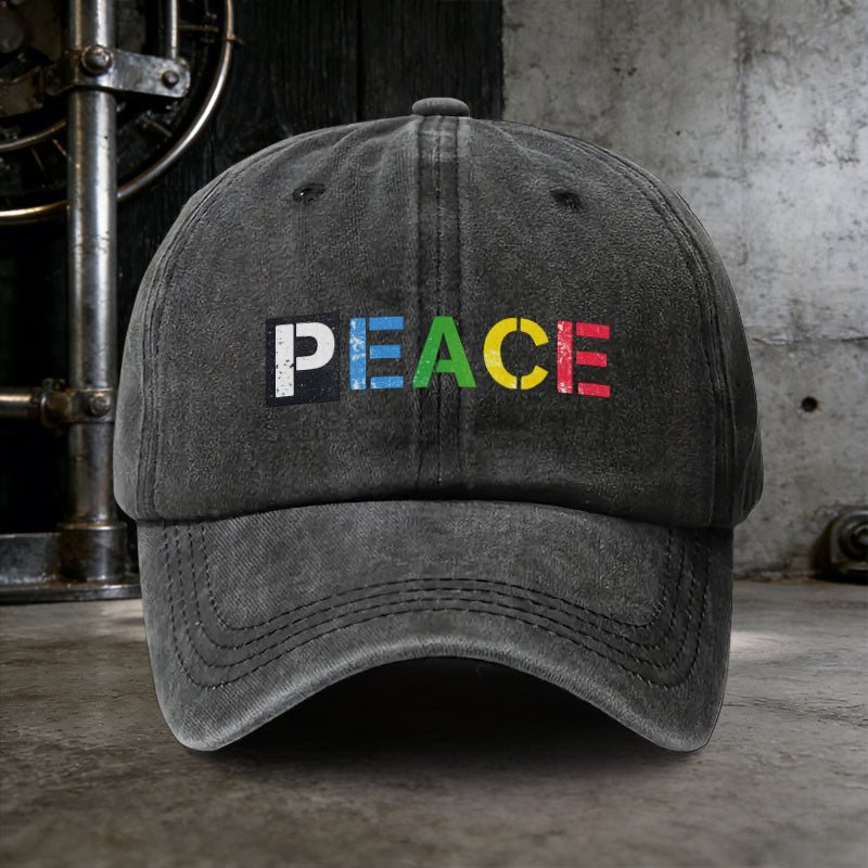 Distressed PEACE Print Unisex Snapback Cap