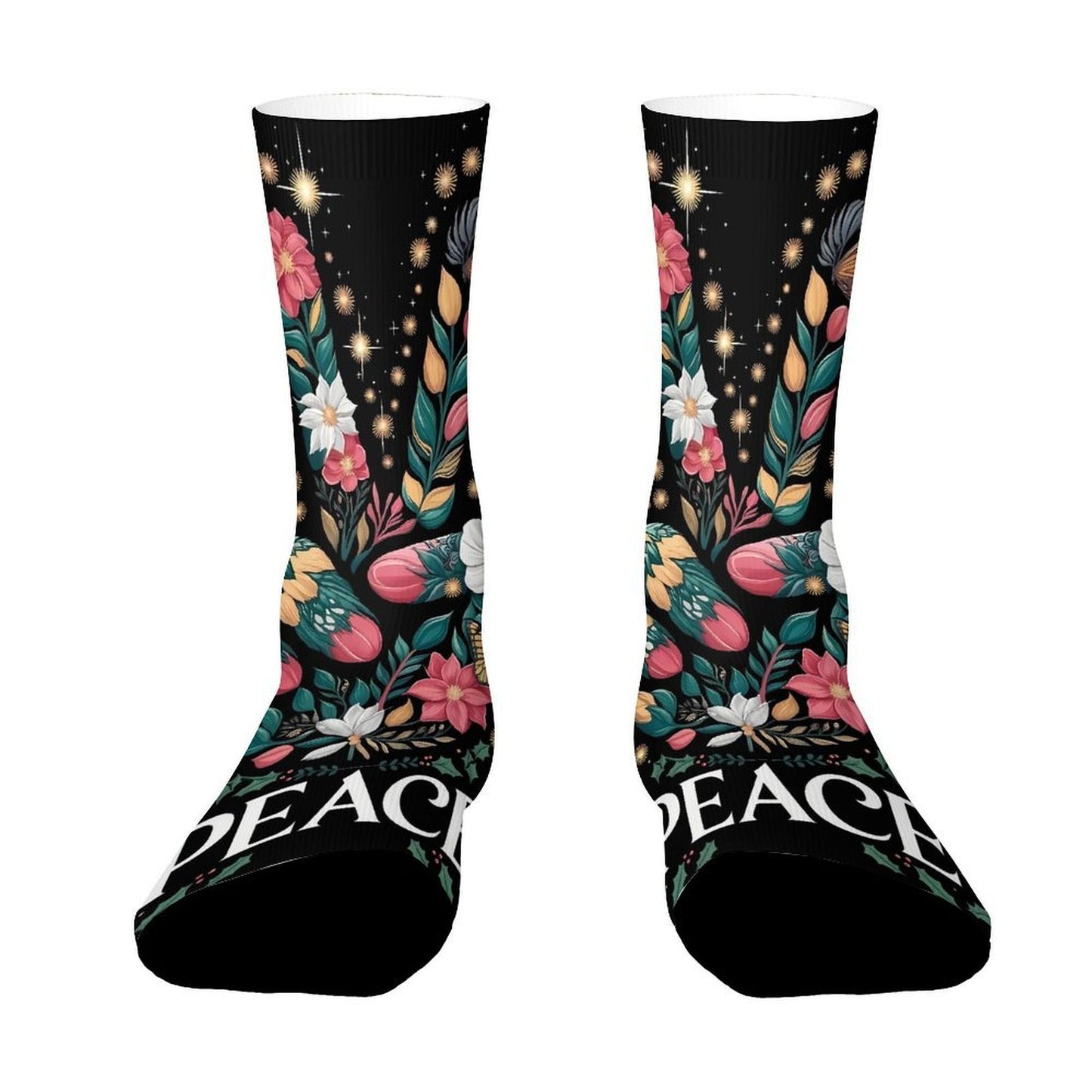 Peace Floral Pattern Mid-Calf Socks