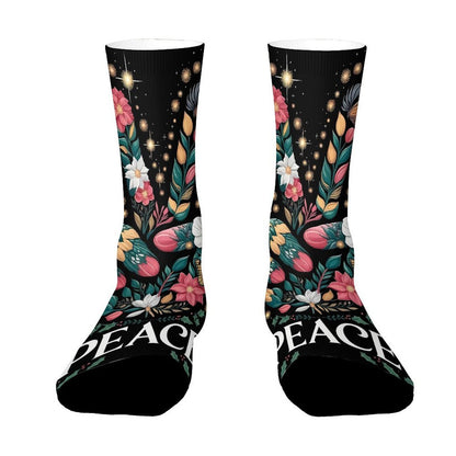 Peace Floral Pattern Mid-Calf Socks