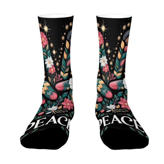 Peace Floral Pattern Mid-Calf Socks