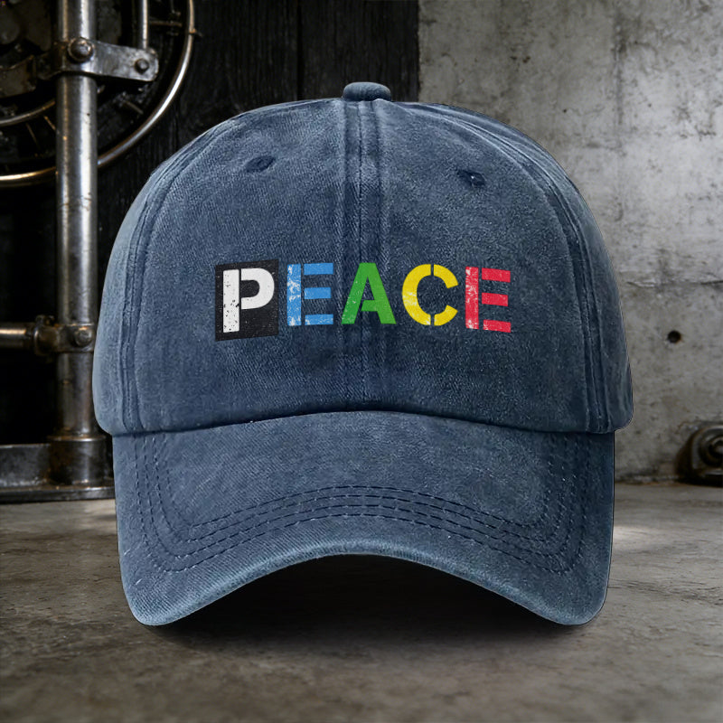 Distressed PEACE Print Unisex Snapback Cap