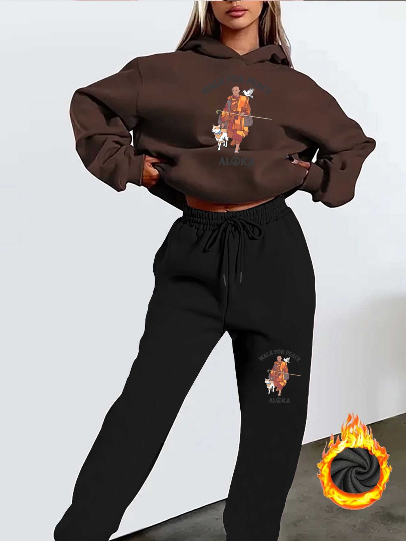 Women’s Survêt Featuring a Monk and Dog Walking Together in Peace
