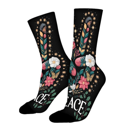 Peace Floral Pattern Mid-Calf Socks