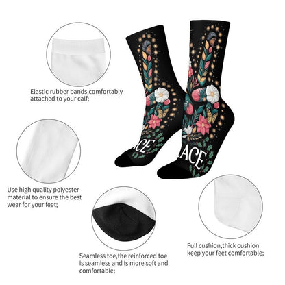 Peace Floral Pattern Mid-Calf Socks