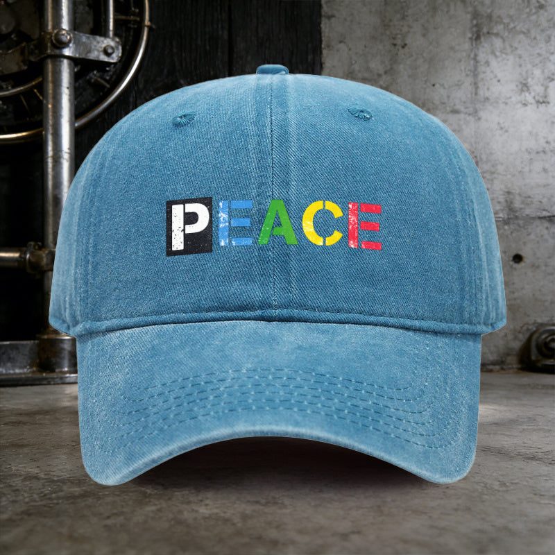 Distressed PEACE Print Unisex Snapback Cap