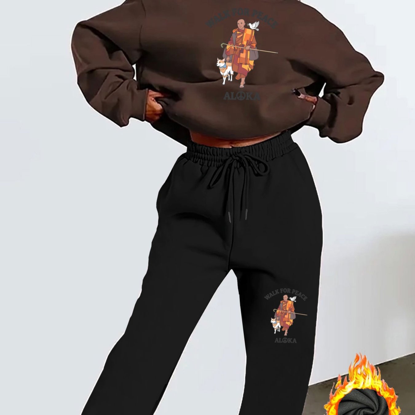 Women’s Survêt Featuring a Monk and Dog Walking Together in Peace