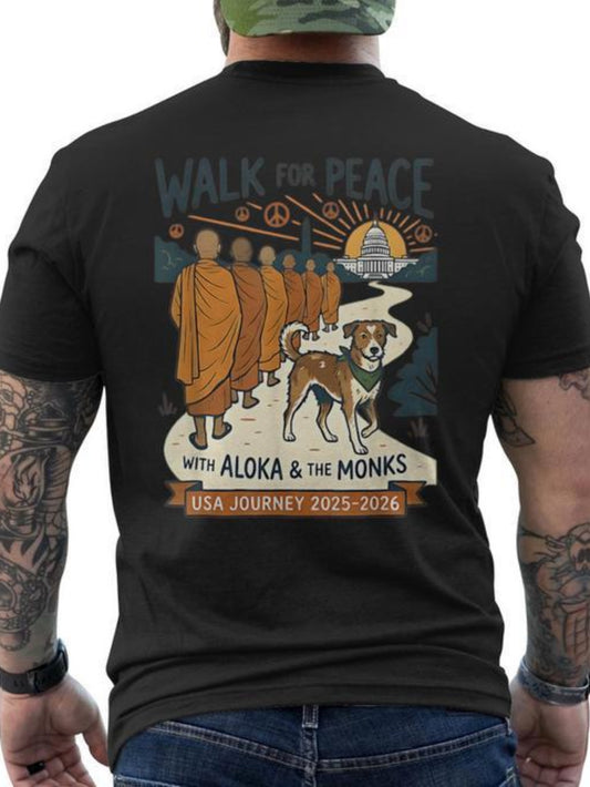 Walk for Peace Monks Dog  Men's T-shirt Back Print