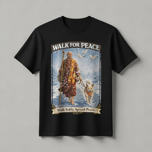 Unisex Black T-Shirt with a Peace Walk Print